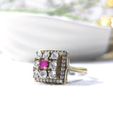 Bague Antique Carrée en Argent & Bronze – Pierres Multicolores Serties