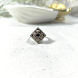 Bague Antique Carrée en Argent & Bronze – Pierre Centrale Facettée