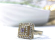 Bague Antique Carrée en Argent & Bronze – Cristaux et Pierres Violettes