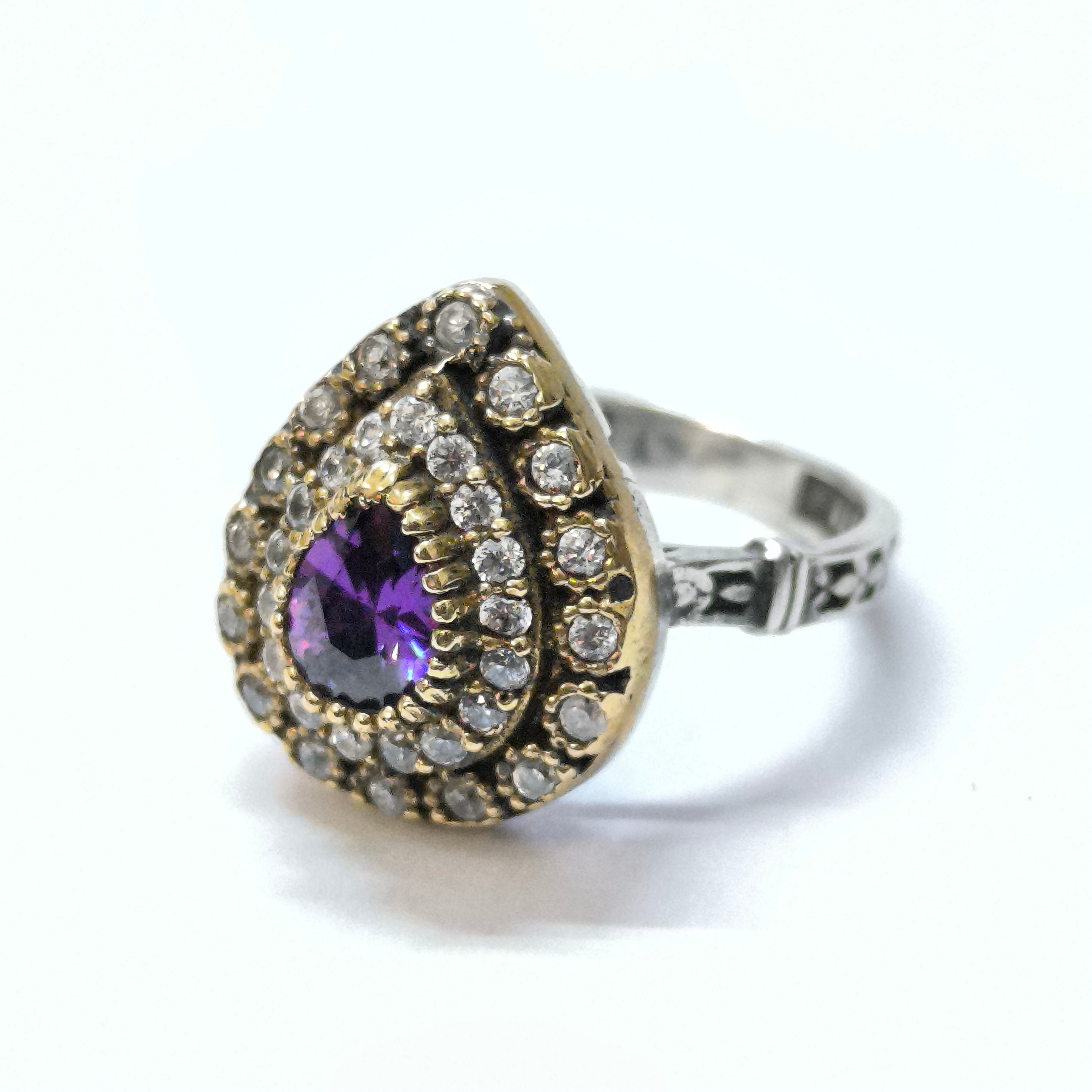 Bague Antique Impériale en Argent & Bronze – Pierre Violette