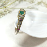 Bracelet Antique Émeraude Royale – Bronze & Argent aux Pierres Vertes