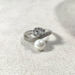Bague Argent Perle Royale – Double Anneau & Cristaux Scintillants