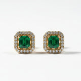 Boucles d’Oreilles Carré Prestige – Pierre Verte & Cristaux Brillants