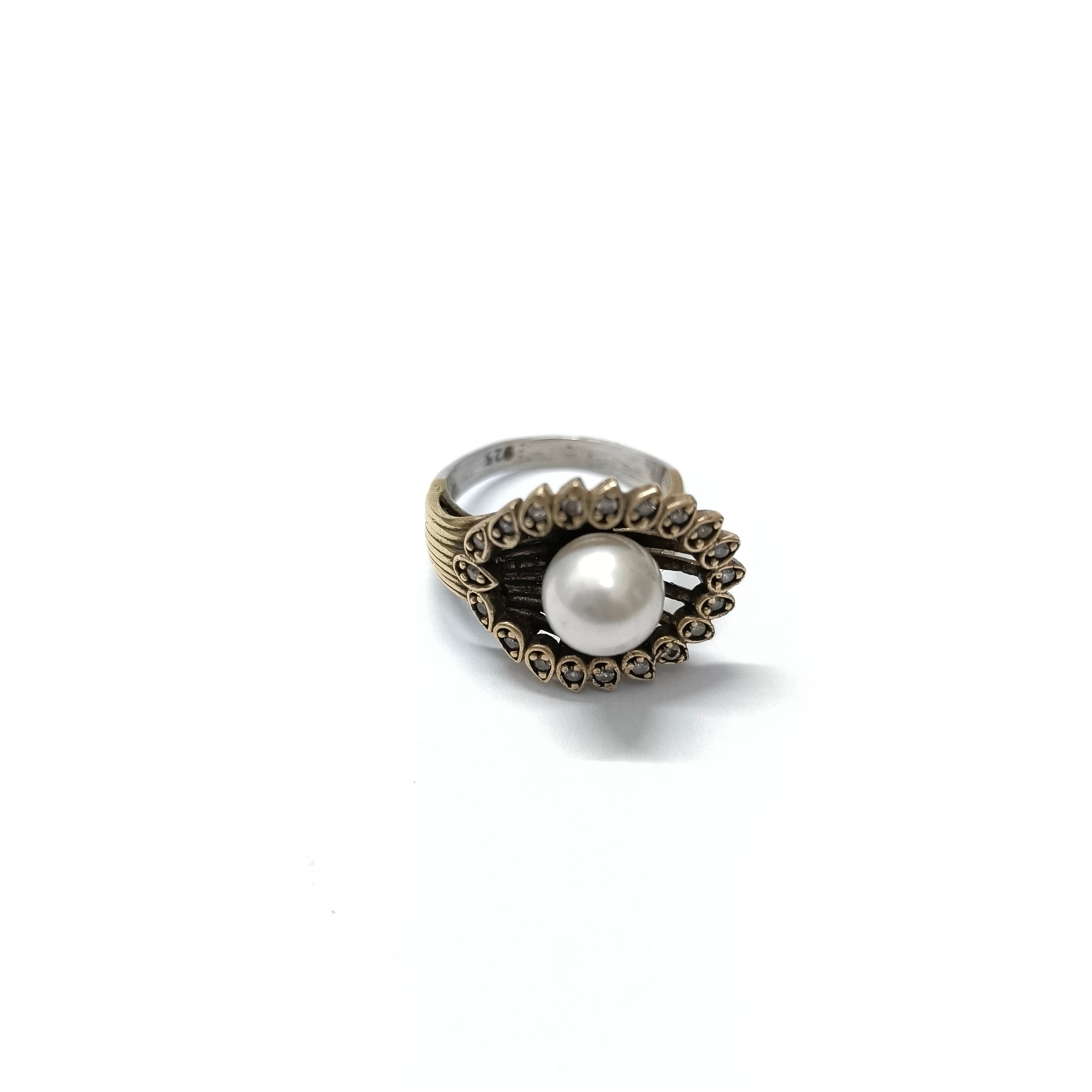 Bague Antique Perle Royale en Argent & Bronze