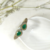 Bracelet Antique Émeraude Royale – Bronze & Argent aux Pierres Vertes