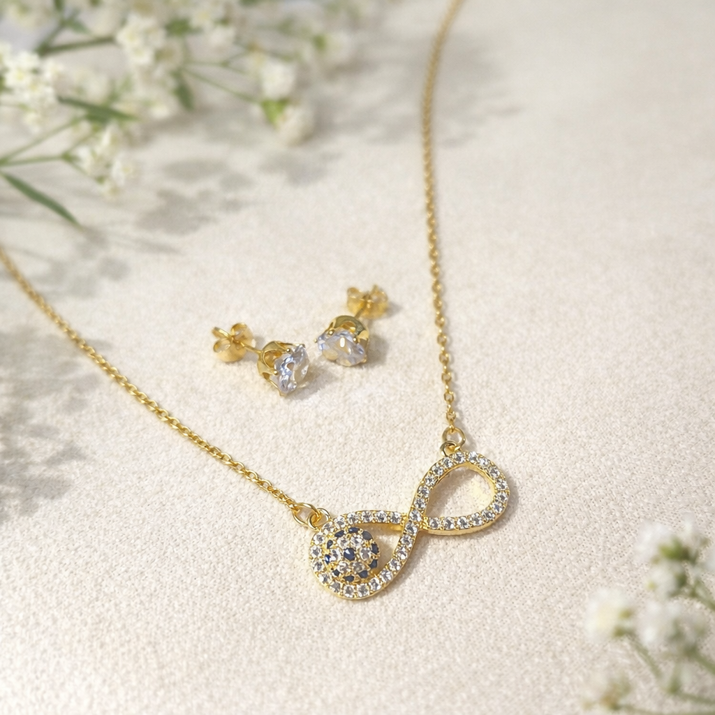Parure Collier & Boucles d’Oreilles Infini – Élégance Intemporelle