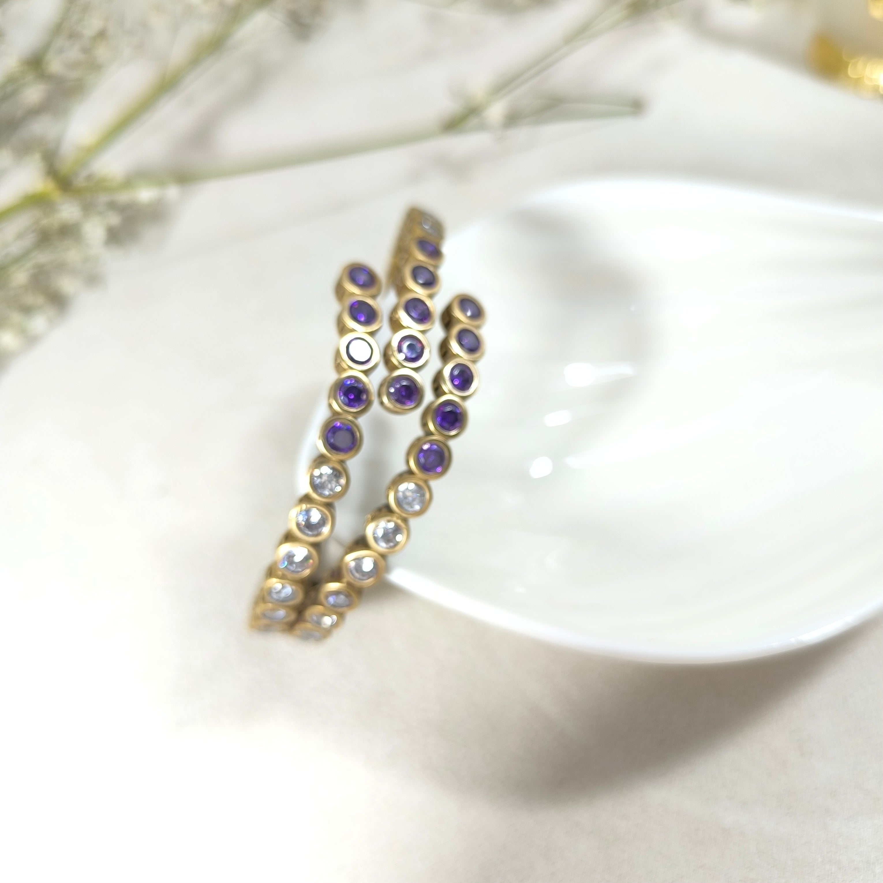 Bracelet Antique Impérial – Bronze & Argent aux Pierres Violettes