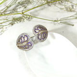 Bracelet Antique Cœurs Royaux – Bronze & Argent aux Pierres Violettes