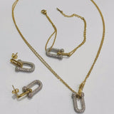 Parure Élégance Moderne – Bracelet, Chaîne & Boucles d’Oreilles en Acier Inoxydable Doré et Argenté