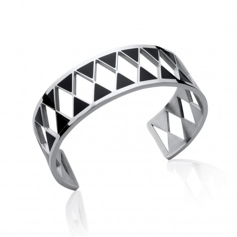 Bracelet 316 L ruthénium CN paris manchette Triangles noir et blanc géometric Acier
